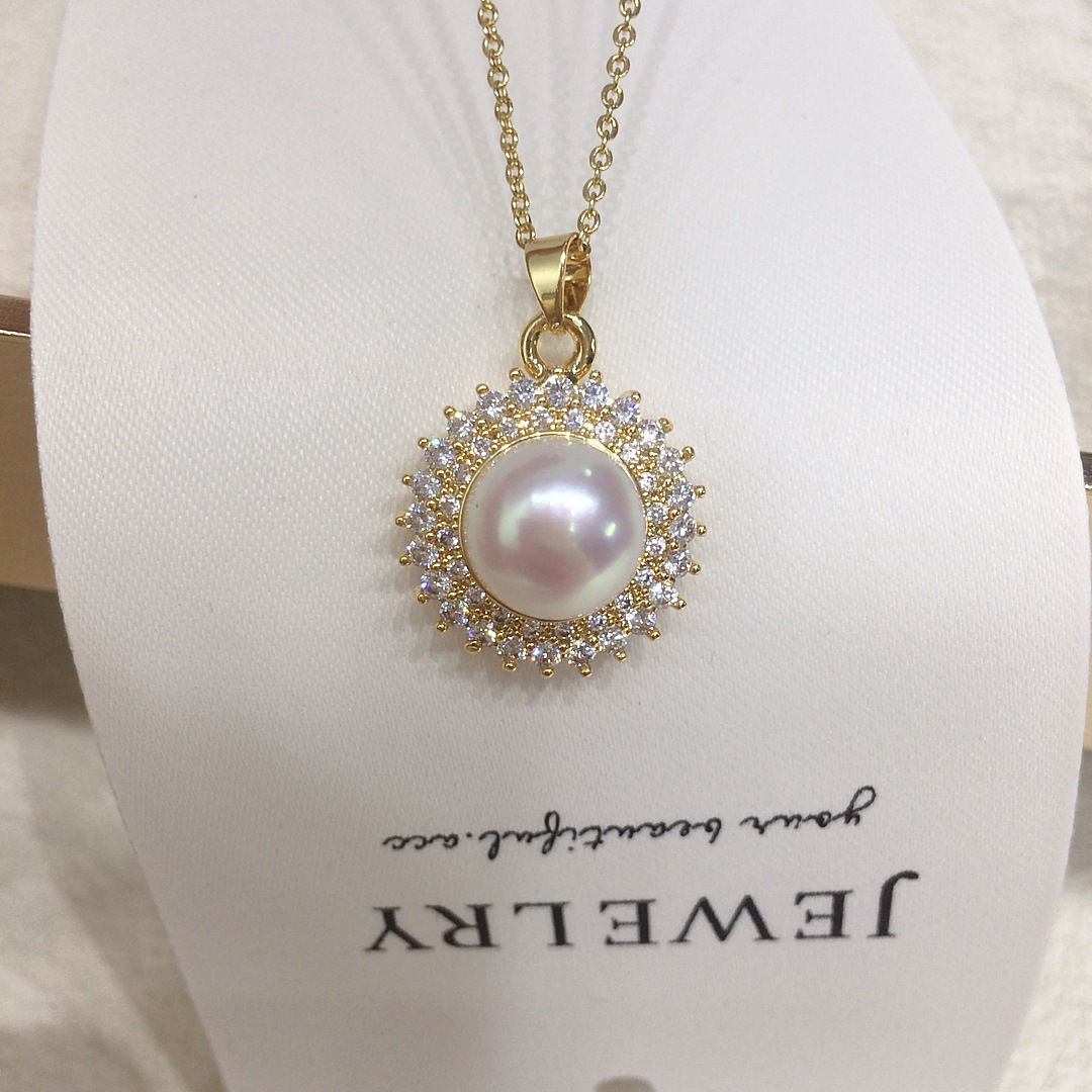 Sunflower Pearl Jewelry Large Spot Non-Nucleated Freshwater Pearl Pendant Necklace Genuine Gold Color Retention Accessories