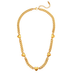 Inlaid Zirconium Love Pendant Cuban Link Chain Necklace