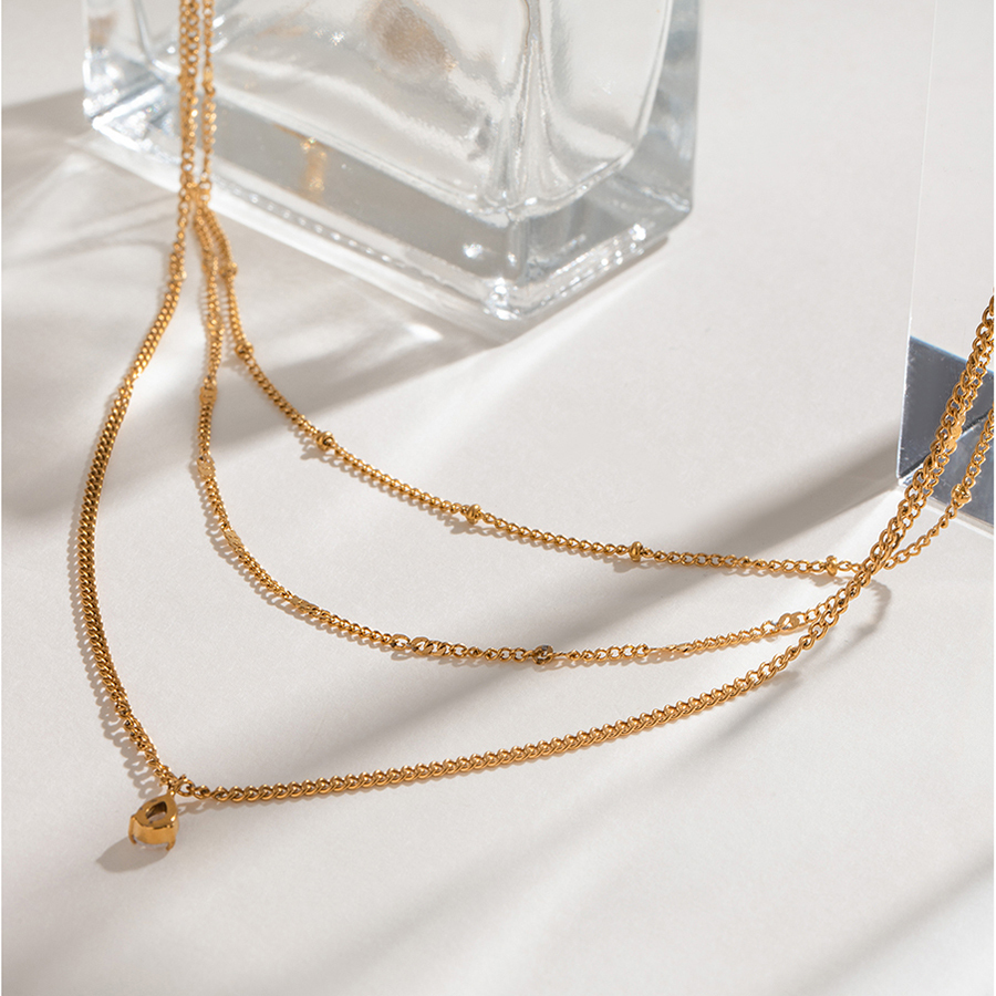 304 Stainless Steel Geometric PVD Coated 18K Real Gold Plated Simple Style Classic Style Cable Chain Three Layer Necklace