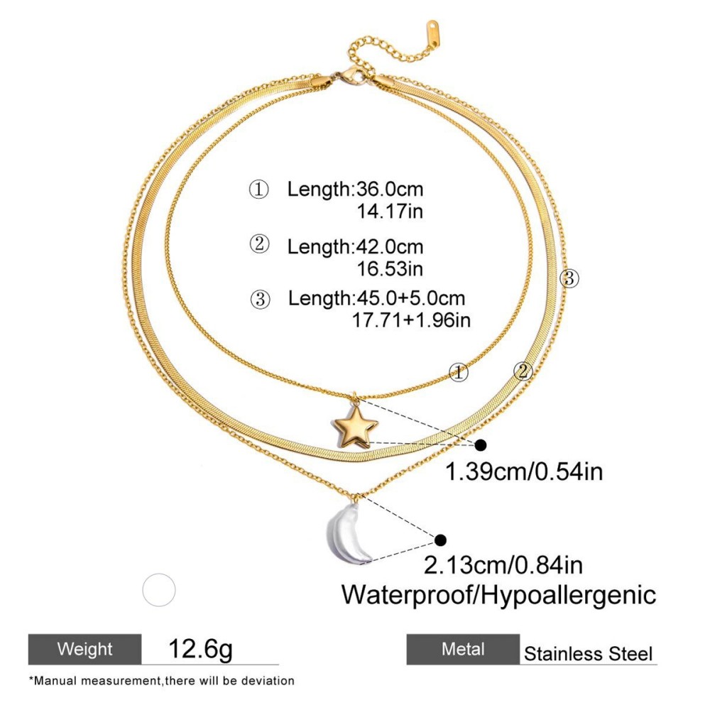 Minimalist Double Layer Star And Moon Necklace For Women Simple Cool Accessories Zinc Alloy Acrylic Pendant