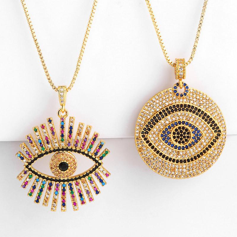 Copper Inlaid Zircon Devil'S Eye Copper Necklaces