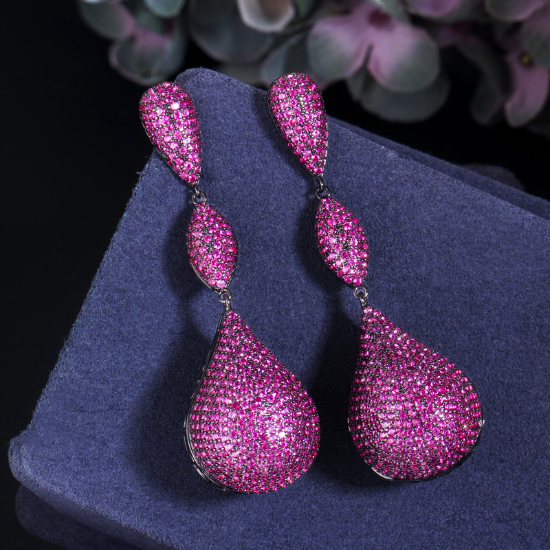 1 Pair Classic Style Geometric Inlay Copper Gem Drop Earrings