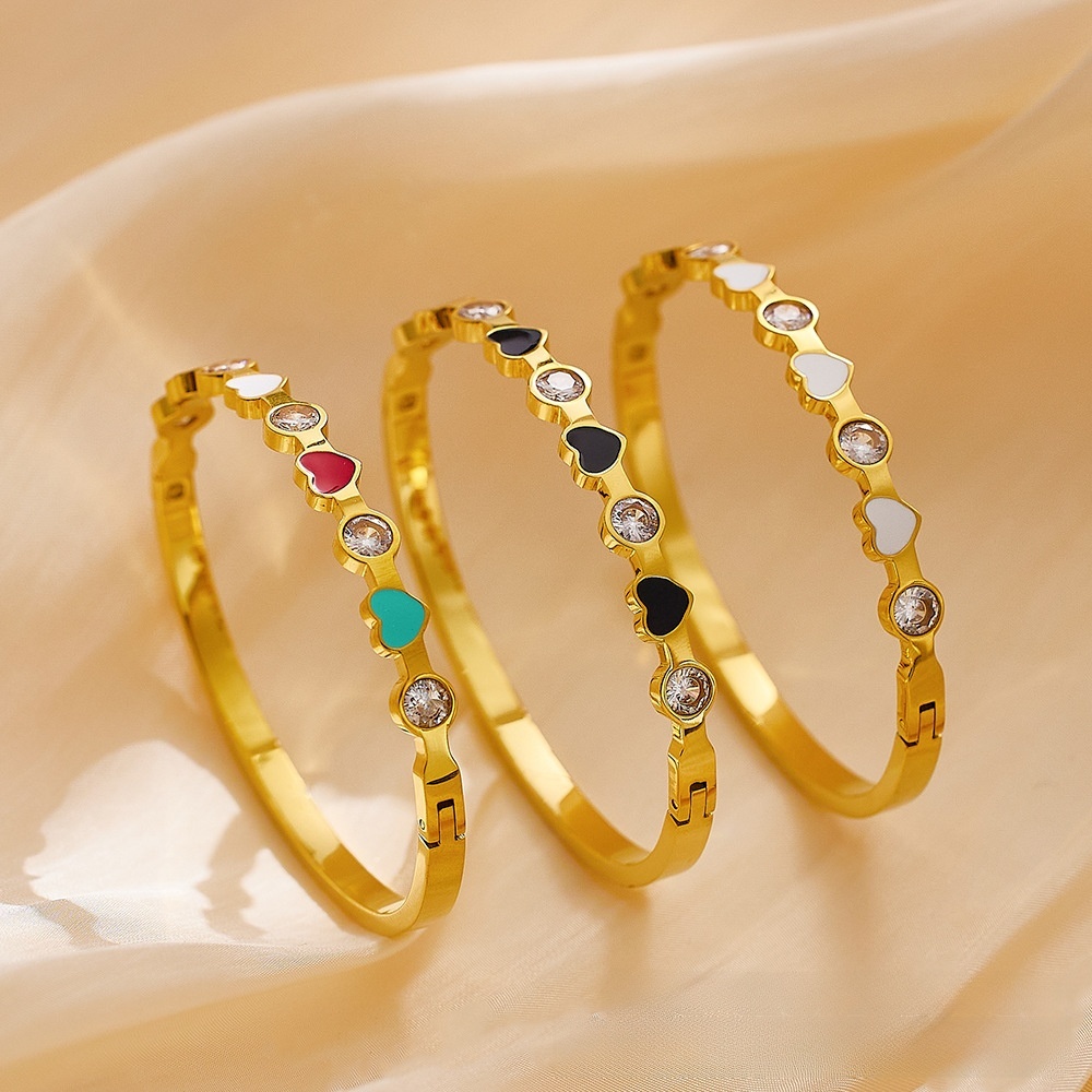 Gold-plated Heart-shaped Bracelet Colorful Epoxy Diamond Titanium Steel Jewelry Accessories