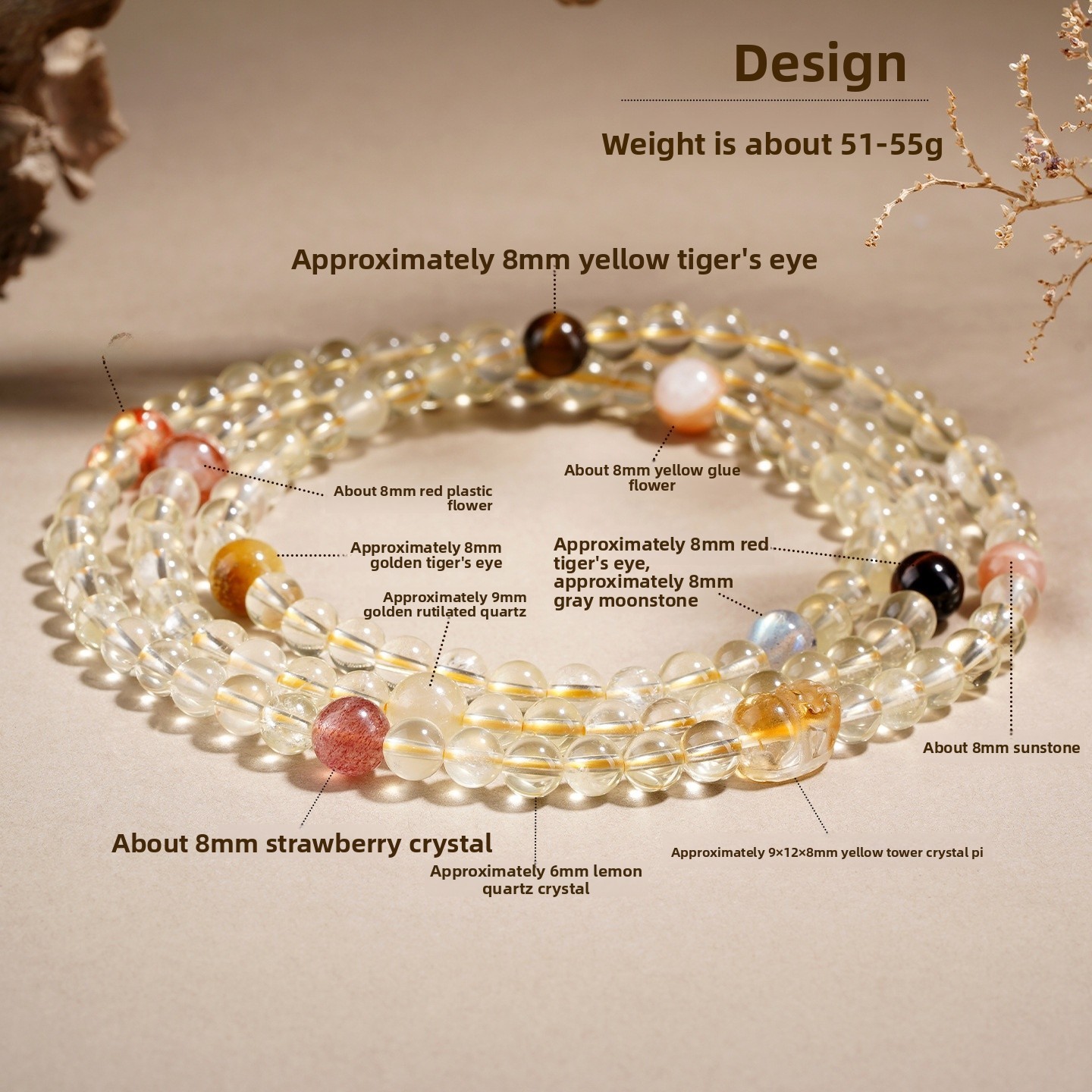 Natural Lemon Yellow Crystal Bracelet Multi-layered Fashion Original Hair Color Women's Style Hand Chain Geometric Pattern