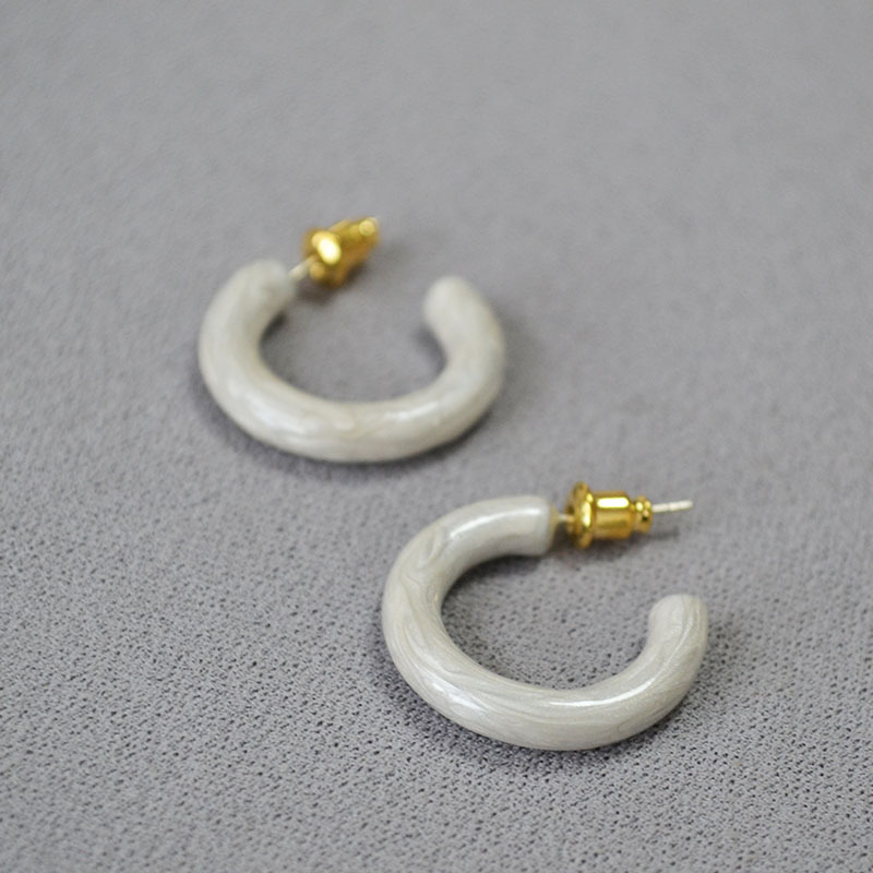 Fashionable Handmade Enamel Circle C-Shape 925 Silver Needle Trendy Earrings Women's Jewelry Accessories Geometric Pattern