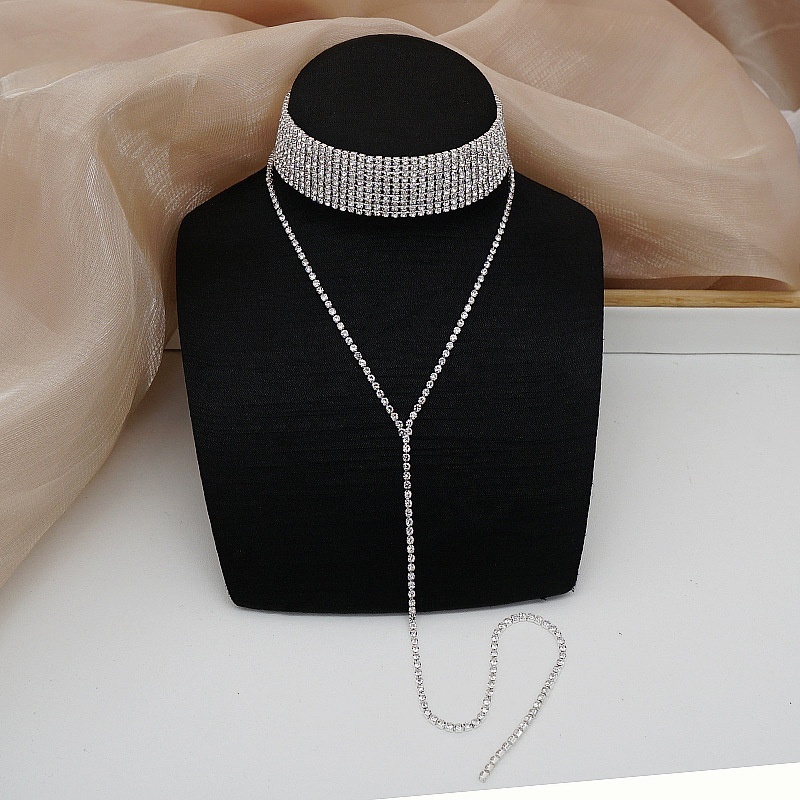 Full Diamond Claw Chain Necklace Bracelet Ring Earrings Four-Piece Set Geometric Women's Jewelry Accessories