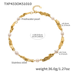 TXP433-Freshwater Pearl Gold Necklace 40+5cm