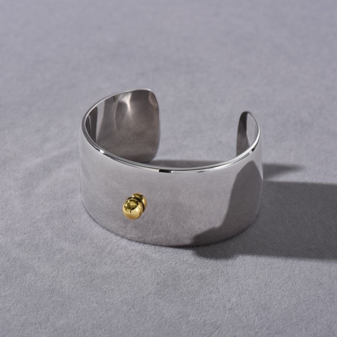 Trendy Couple Open Hand Rings Wide Face Color Block Gold And Silver Simple Style Retro Design For Personality Fashion Accessories