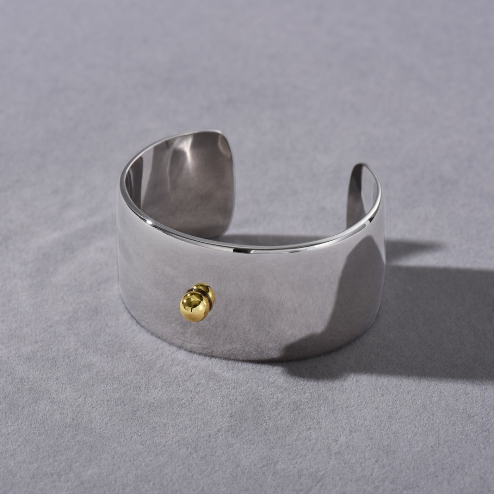 Trendy Couple Open Hand Rings Wide Face Color Block Gold And Silver Simple Style Retro Design For Personality Fashion Accessories