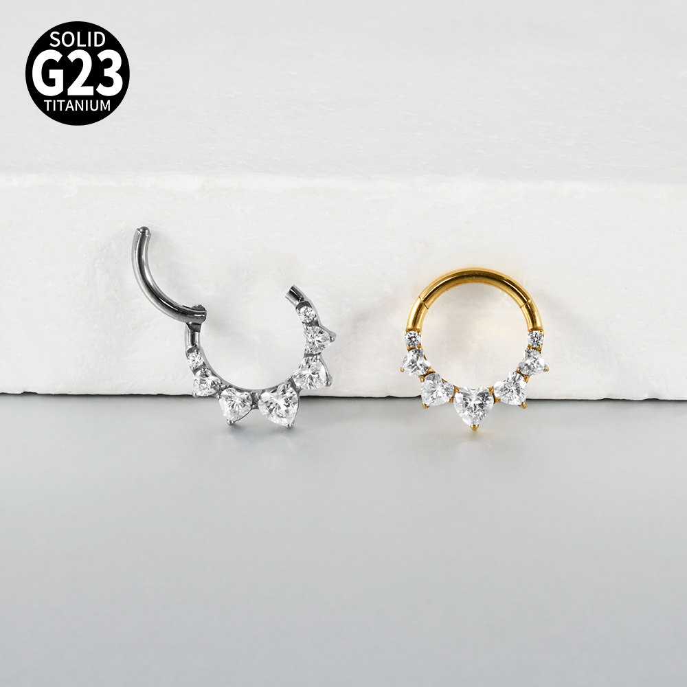 Fashion G23 Titanium Zircon Horse Eye Earrings Split Ring Heart Shape Trendy Accessories Split Ring Nose Ring Piercing Jewelry 16G