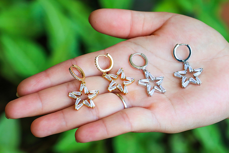 Fashion Pentagram Plating Copper Zircon Copper Earrings
