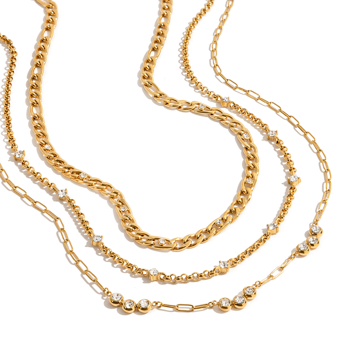 Women's Classic 18K Gold Stainless Steel Zircon Round White Zircon Cross Chain Necklace 41+5CM Jewelry Accessories