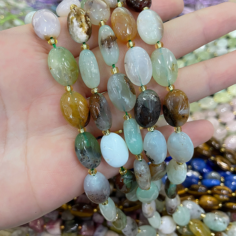 Natural Stone Australian Jade Oval Shaped Spacer Beads Flat Egg Shape DIY Bracelet Necklace Accessories Polished Crafted