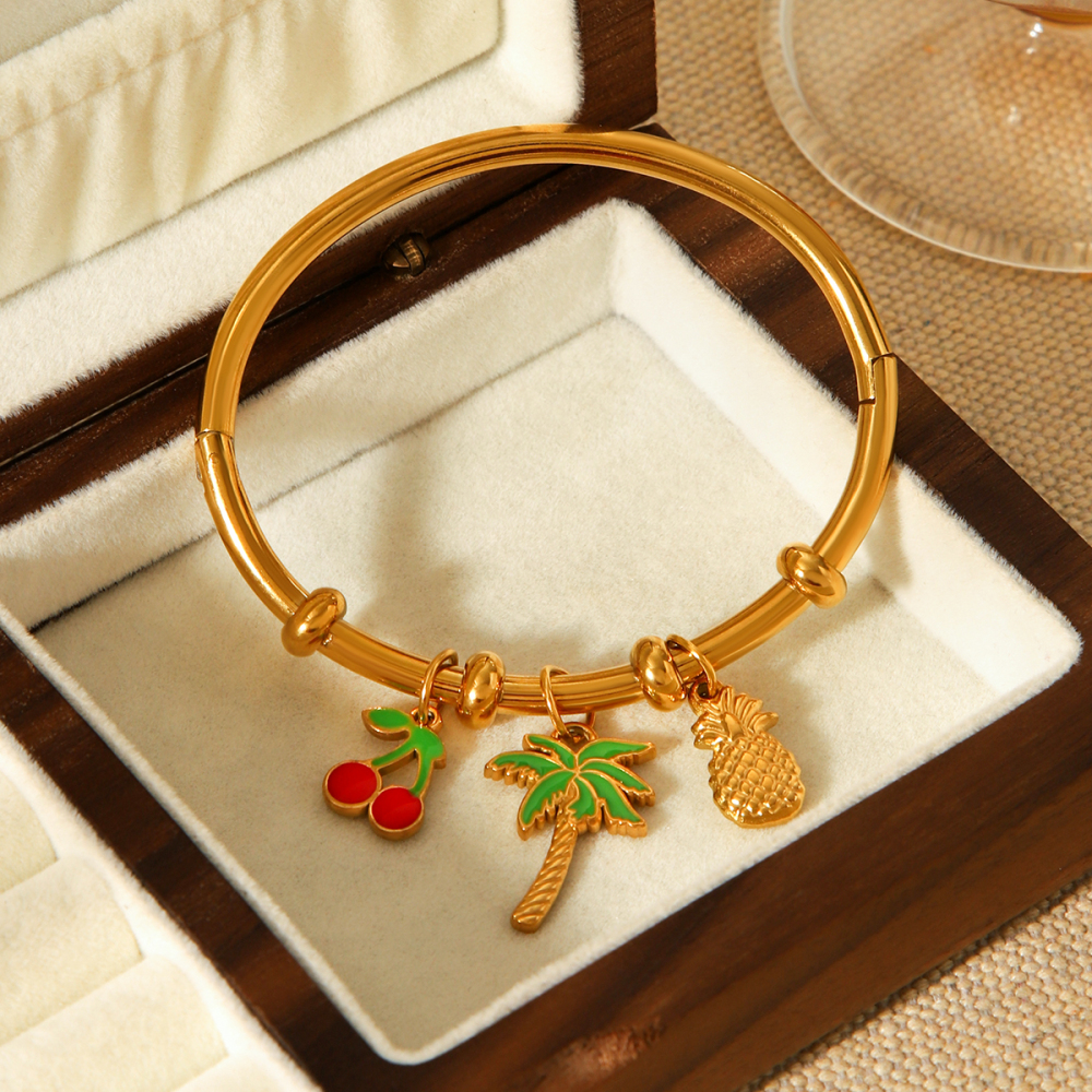 Jewelry Cherry Coconut Tree Pineapple DIY Pendant 18k Gold Stainless Steel Bracelet Niche Titanium Steel Hand Accessories