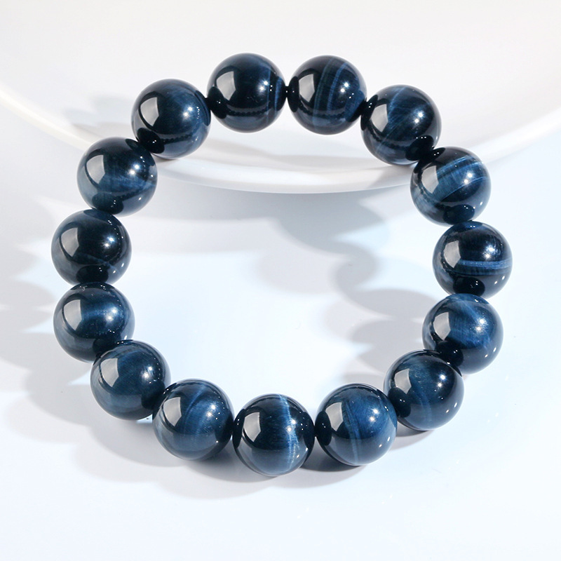 Natural Blue Tiger Eye Stone Bracelet High Quality Wood Chalcedony Lightning Pattern Simple Versatile Bracelet Donghai Gemstone