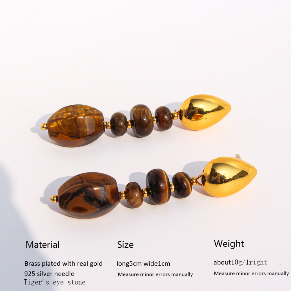 Original Design High-End Natural Tiger Eye Stone Gold Round Bead Necklace Bracelet Waterdrop Earring Set For Ladies Fashion Jewelry Accessories
