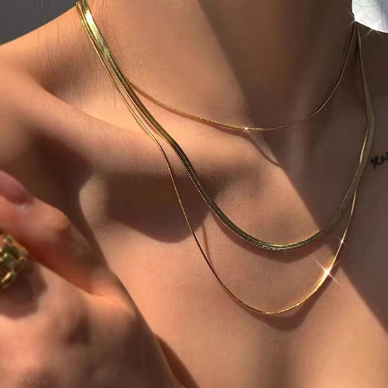 Simple Golden Double Layer Snake Bone Chain Necklace