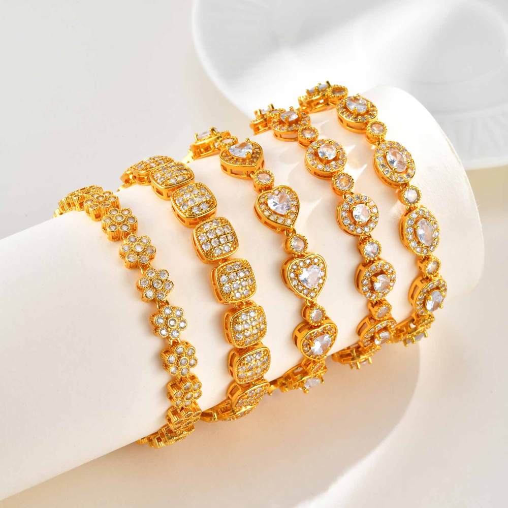 INS Style Copper Material Zircon Inlaid Bracelet Natural Light Luxury Feng Shui Plated 18K Real Gold Geometric Pattern Women's Jewelry Clasp Accessories