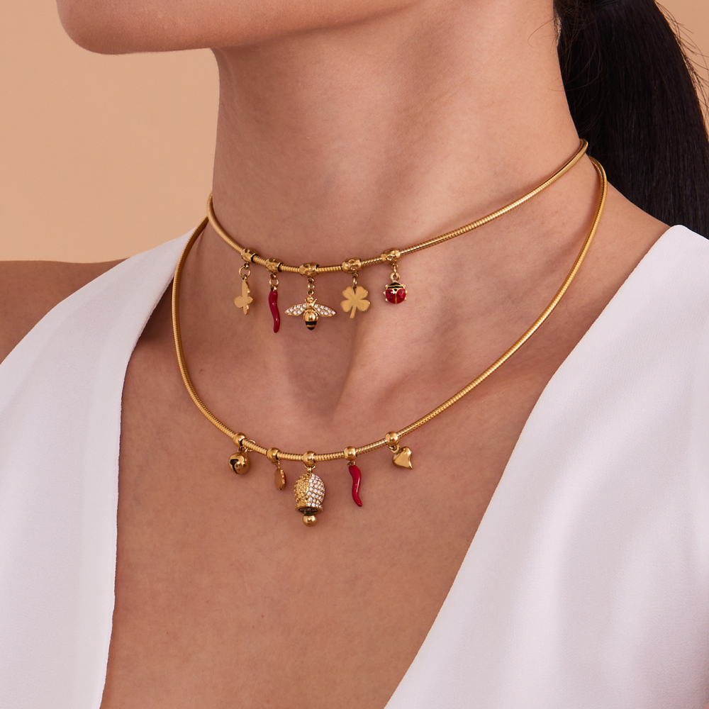 Stainless Steel DIY Bell Bee Zircon Small Pepper Heart Multi-Accessories Necklace 18K Gold Plated Fashion Versatile Luxury Jewelry Set