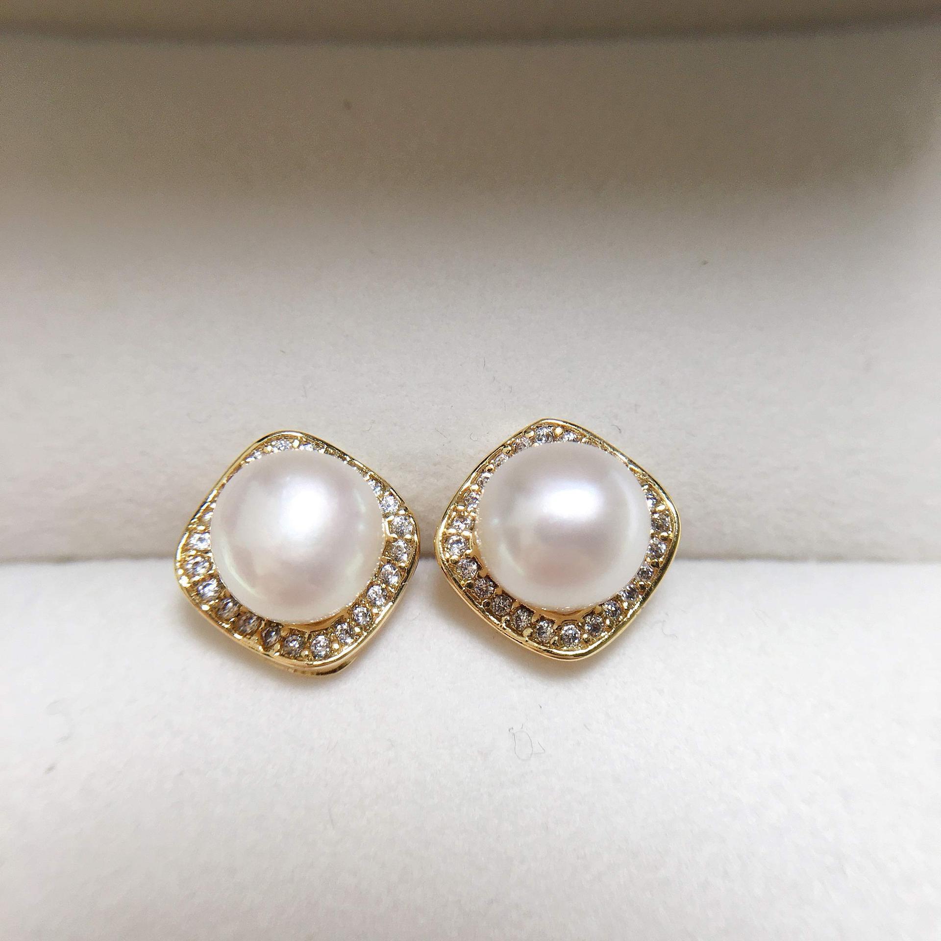 Natural Freshwater Pearl Earrings For Women Square Shape High-End Zircon Pearl Fashionable Wedding Jewelry Accessories