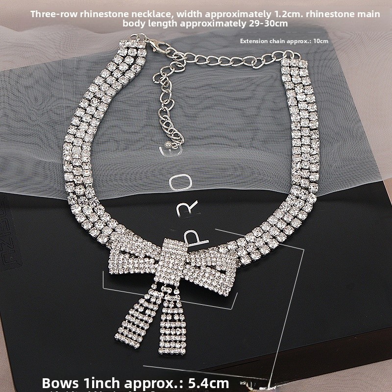 Jewelry Accessories Sexy Full Diamond Large Bow Necklace Choker Diamond For Women