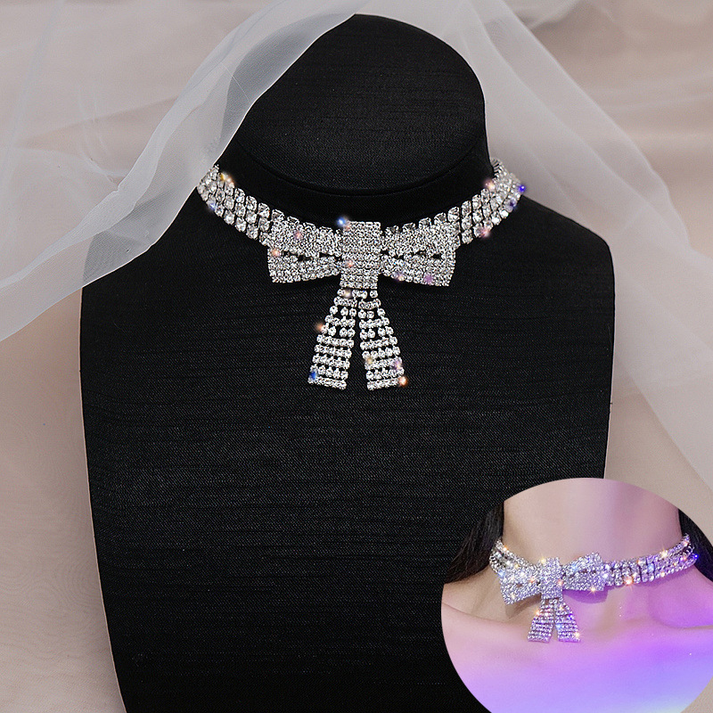 Jewelry Accessories Sexy Full Diamond Large Bow Necklace Choker Diamond For Women
