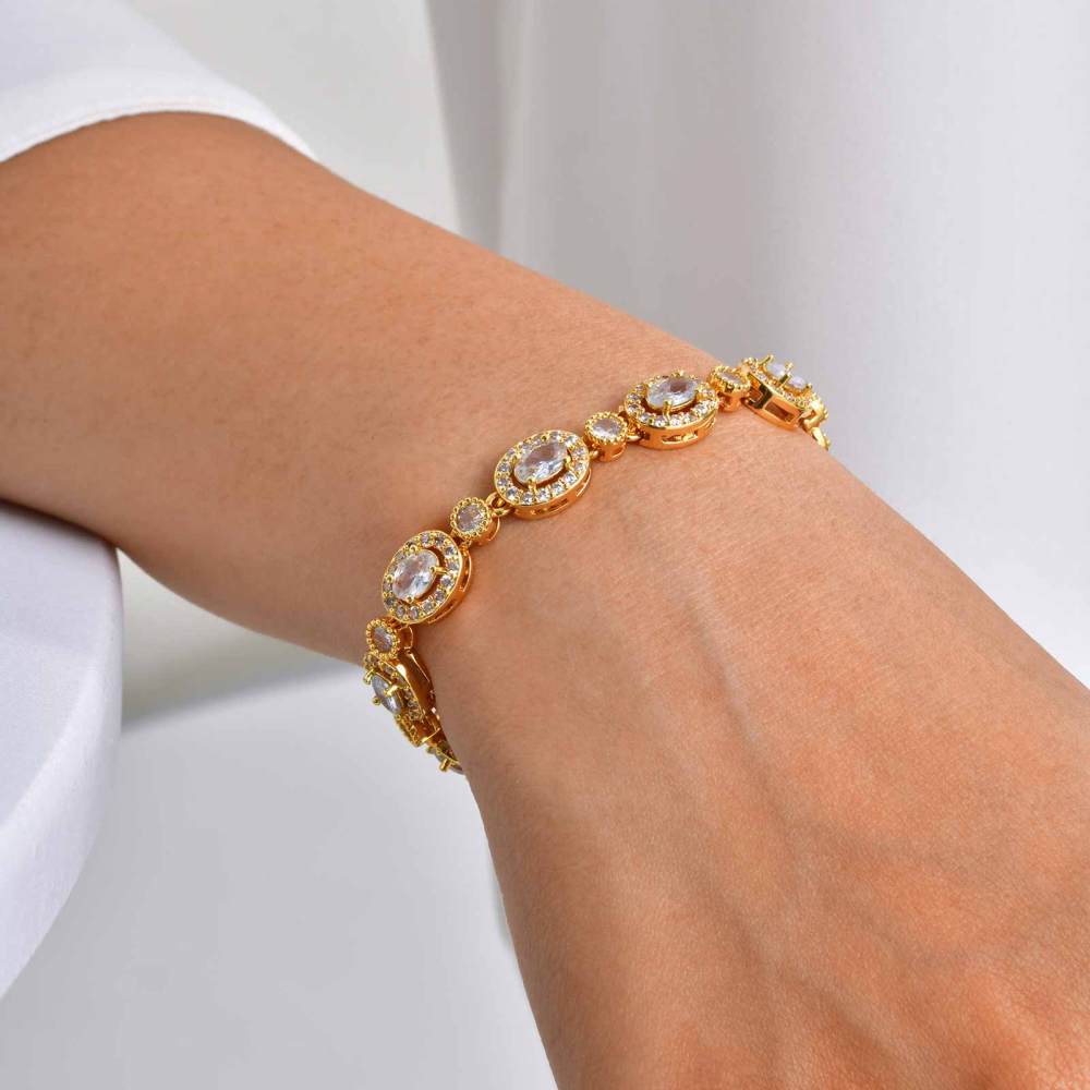 INS Style Copper Material Zircon Inlaid Bracelet Natural Light Luxury Feng Shui Plated 18K Real Gold Geometric Pattern Women's Jewelry Clasp Accessories