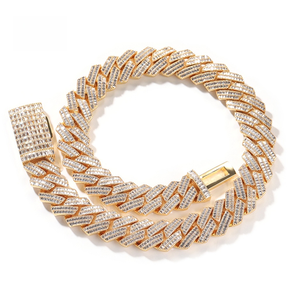 Men's Hip-Hop Necklace Double Row Zircon Fashion Domineering Flip Clasp Luxury Trendy Brand Geometric Pattern Color-Block Alloy Jewelry