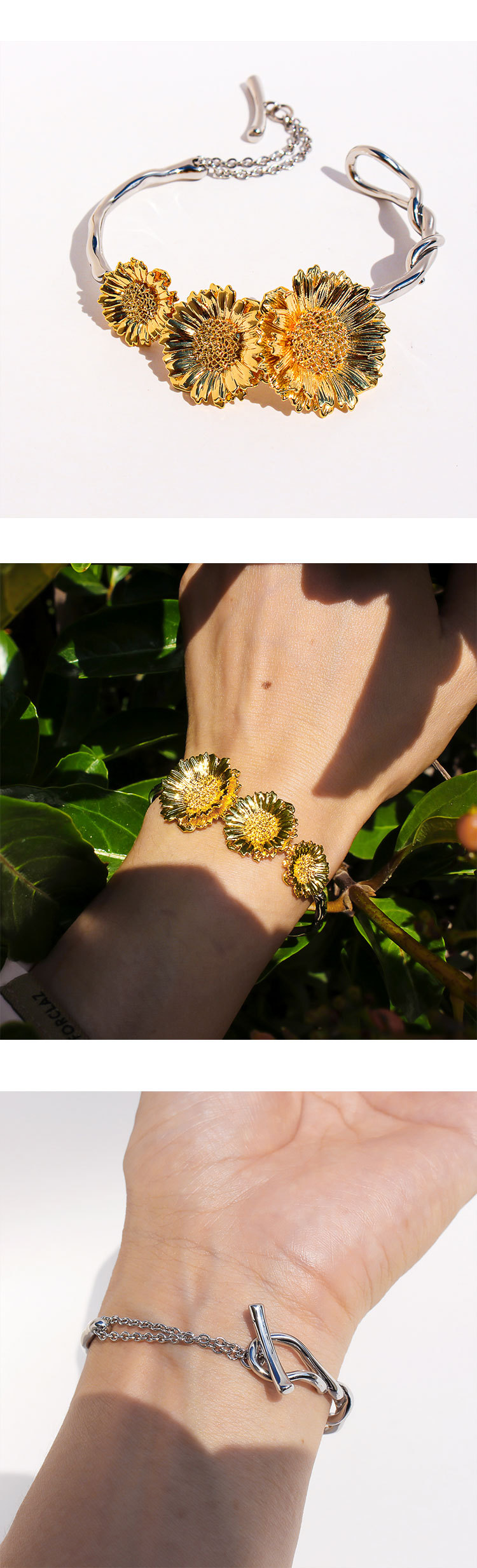 Elegant Daisy Art Embossed Bracelet And Earring Set For Women Golden 3D Petal Design Holiday Fashion Jewelry Accessories