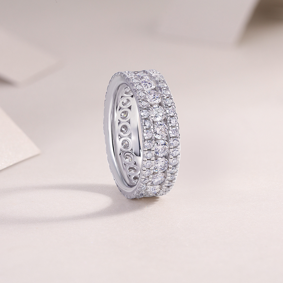 925 Sterling Silver Moissanite Geometric Rings GRA Certificate