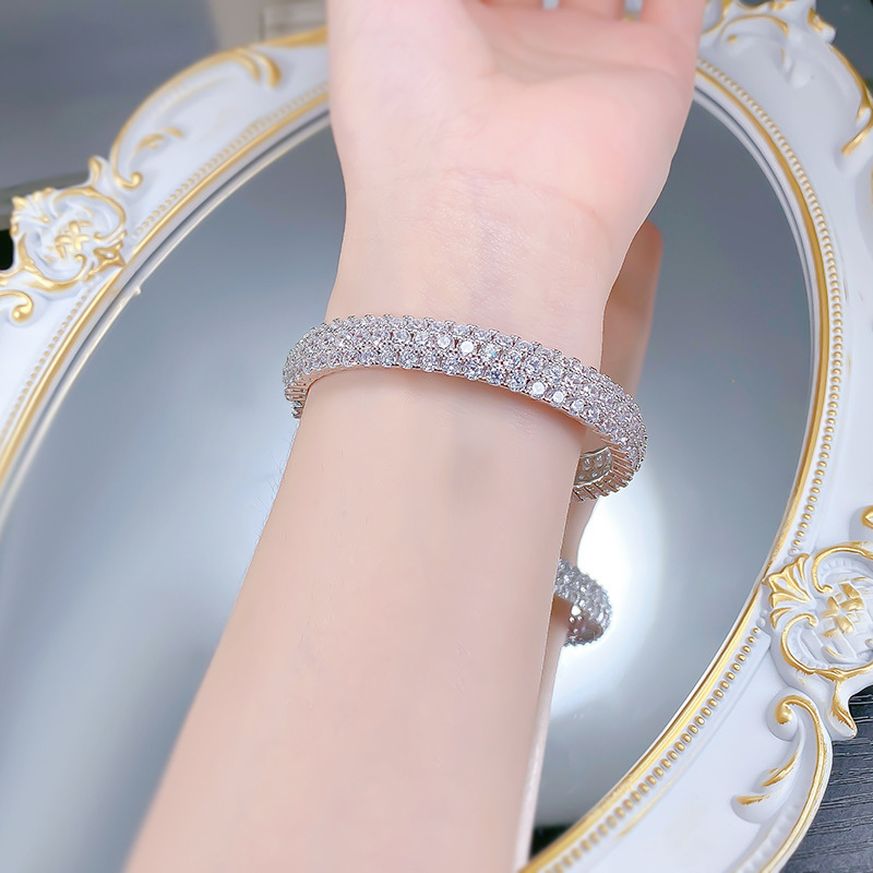 Fashionable Full Diamond Copper Bracelet Unisex Geometric Patterned Jewelry Wish Bestseller Style For Men And Women