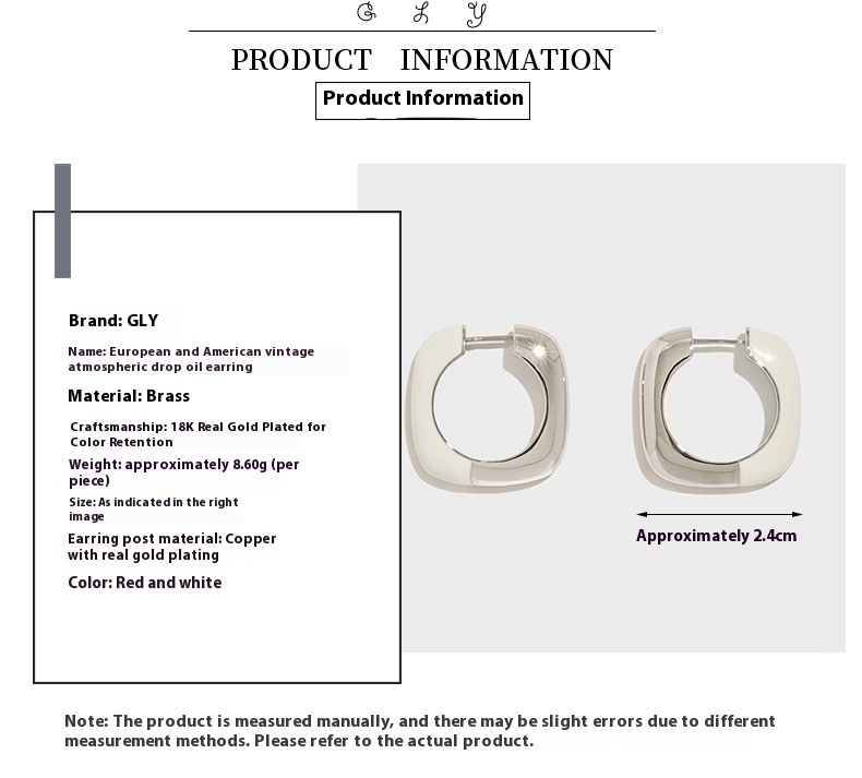Fashionable White Red Enamel Drip Oil Earrings Women's Style Personality Clasps Geometric Pattern Copper Jewelry Earrings