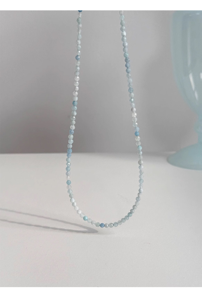 Natural Stone Sea Blue Beads Necklace Women's Summer Lockbone Chain Non-fading Luxury Unique Choker Jewelry Accessories