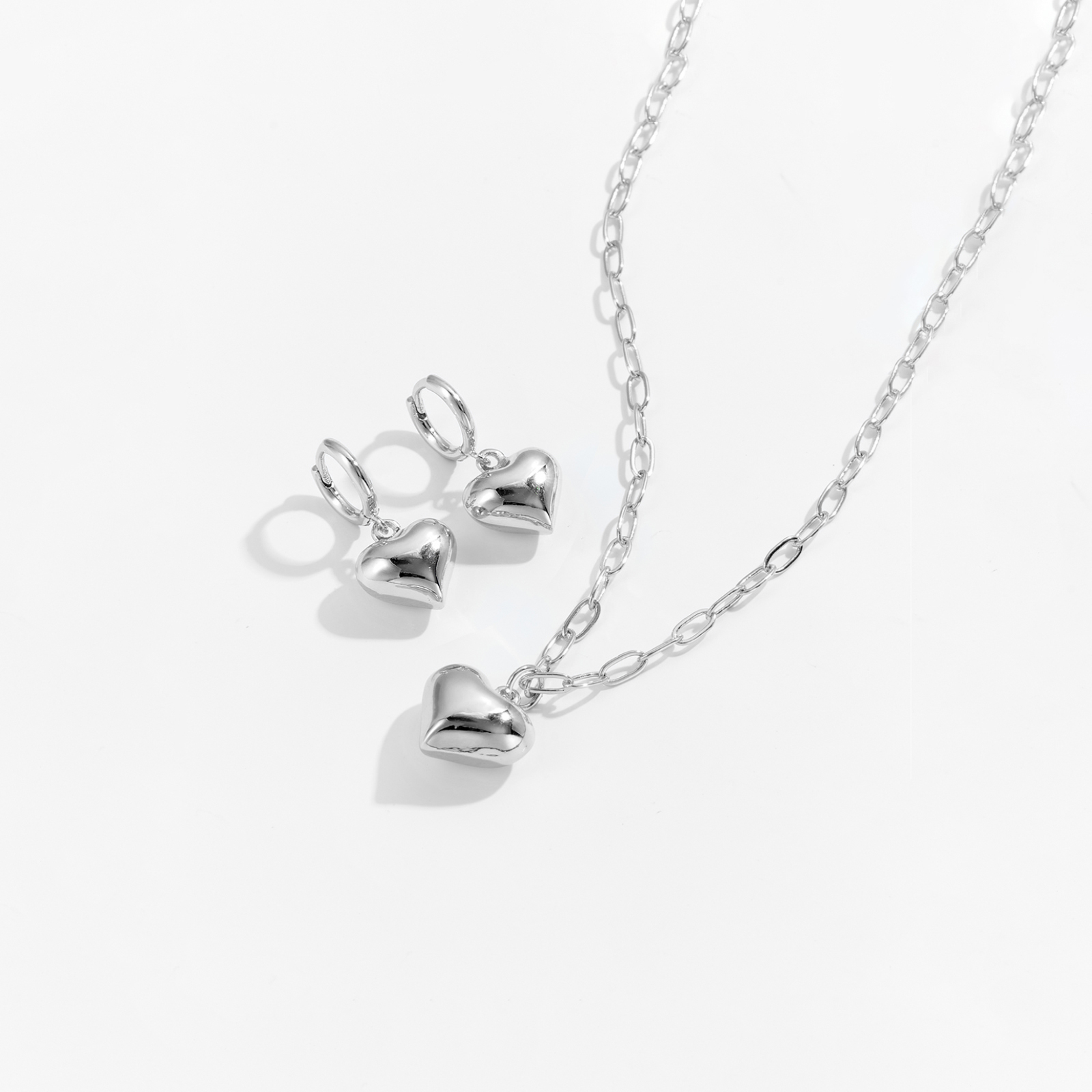 Retro Simple Style Heart Shape Copper Women's Cable Chain Earrings Necklace