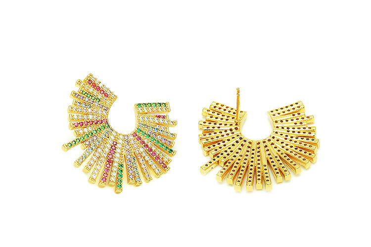 Exaggerated Geometric Mixed Color Zircon Inlaid Gold Plated Earrings Fashionable Personality U-Shaped Jewelry Accessories