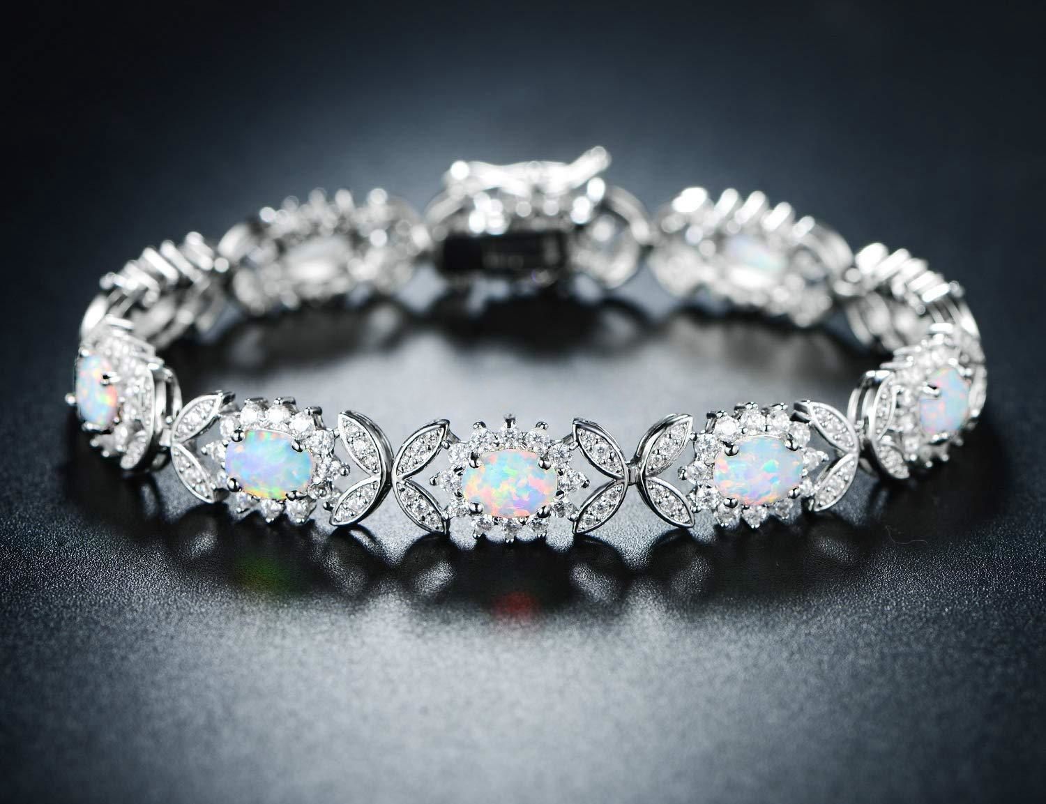 Fashionable Oval Shaped Opal Bracelet Elegant Geometric Pattern Copper Jewelry Colorful Gemstone Accessories For Women