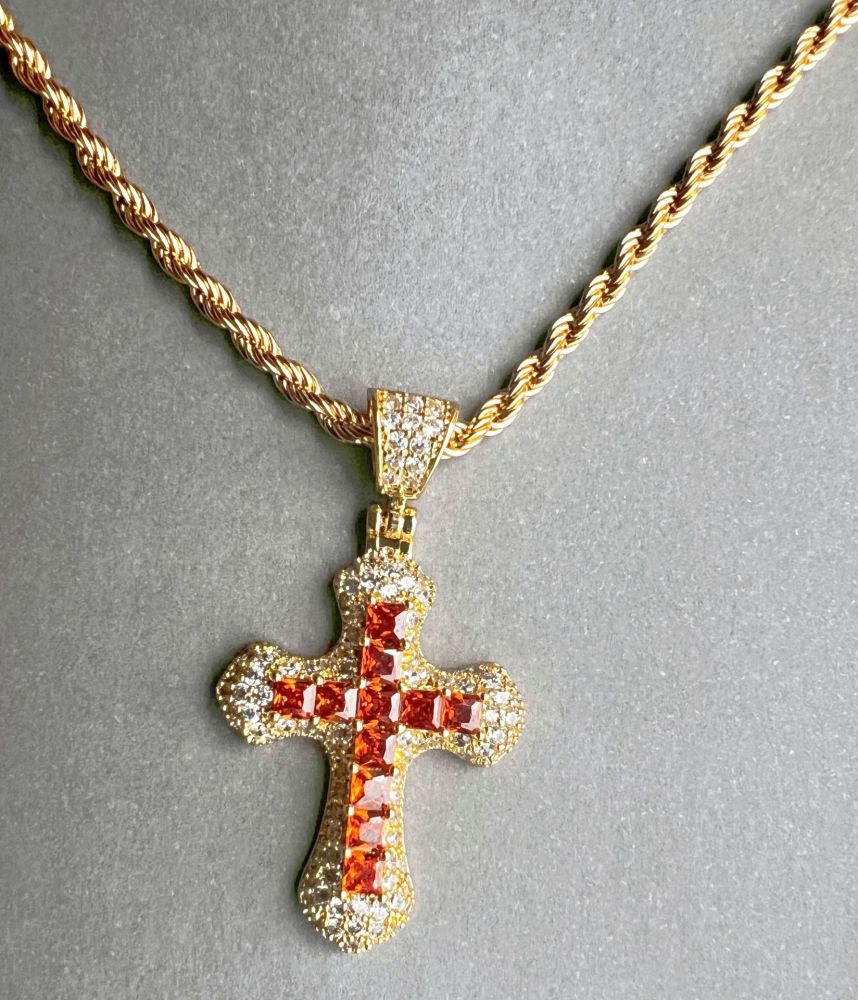 Inlaid Zircon Cross Necklace For Men And Women Trendy Wild Cuban Link Chain Accessories Couple's Pendant Wholesale