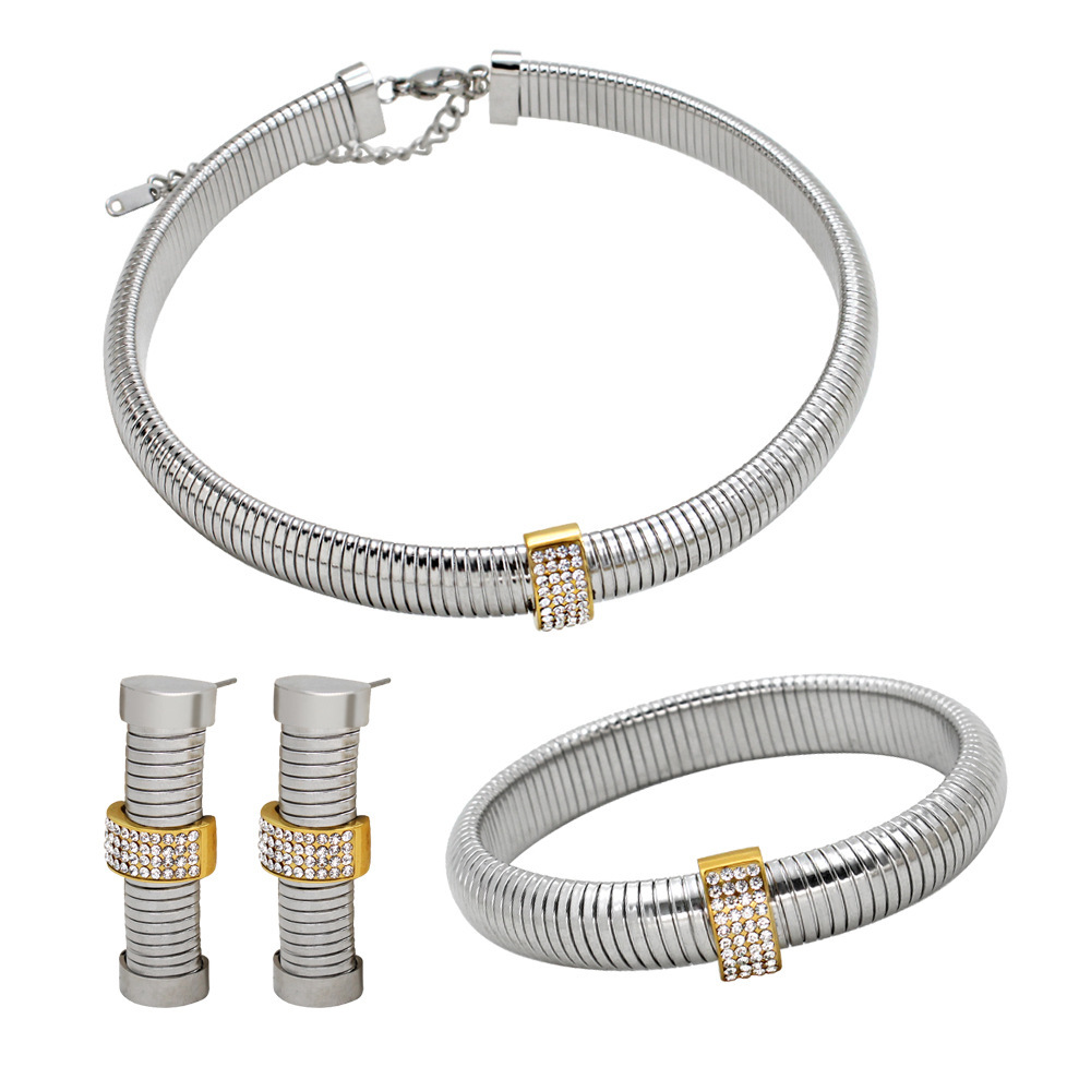 18K Gold 304 Stainless Steel PVD Coated Zircon Geometric Waterproof Non Tarnish Simple Style Cable Chain Bracelets Earrings Necklace For Women's