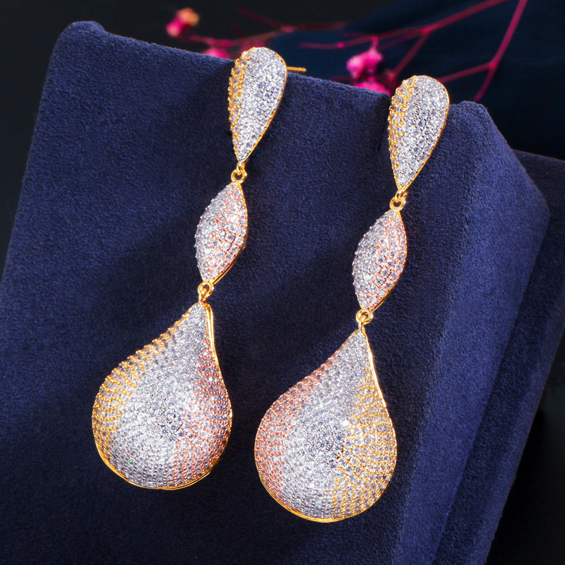 1 Pair Classic Style Geometric Inlay Copper Gem Drop Earrings