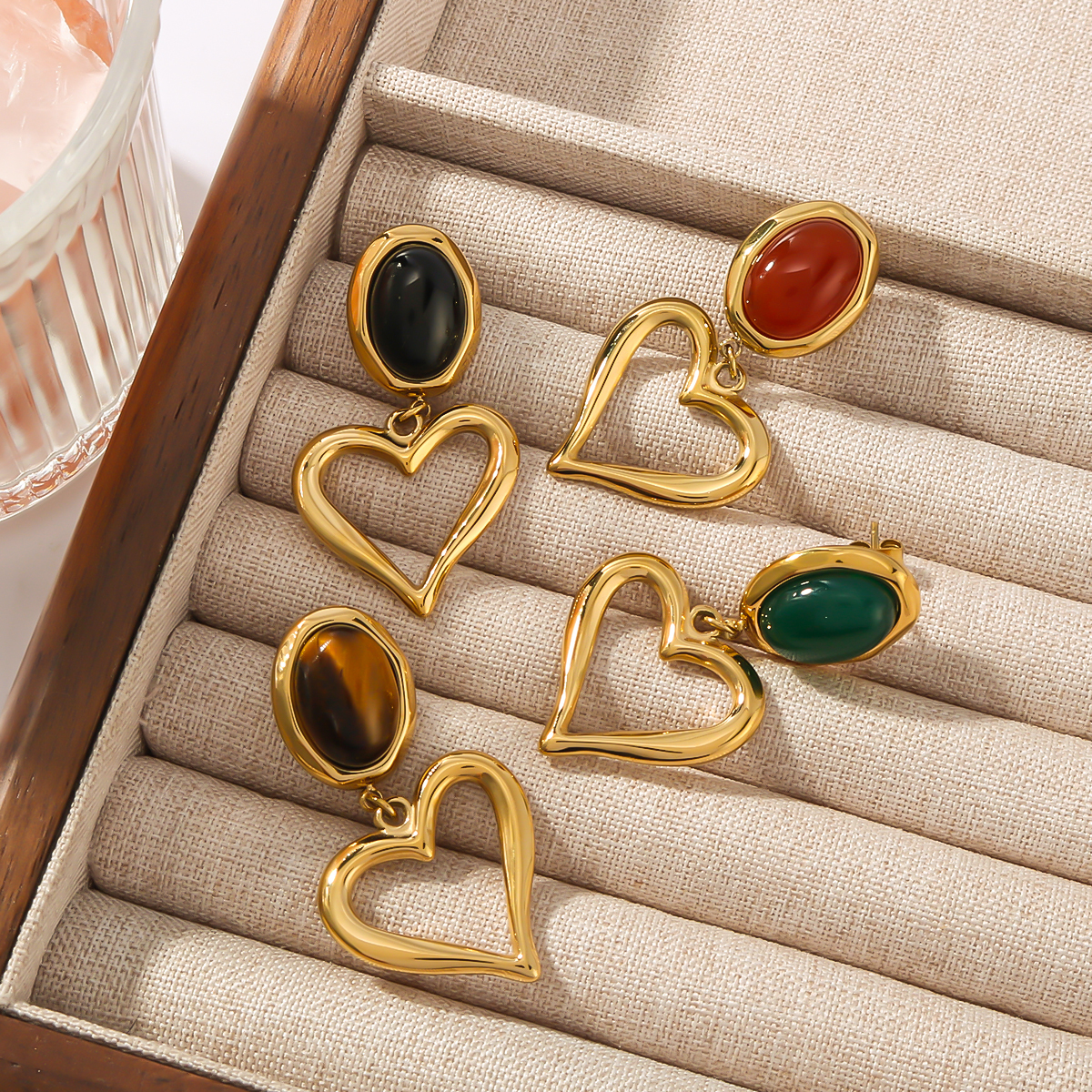 PVD Coated 18K Gold Real Gold Plated Heart Shape 304 Stainless Steel Simple Style Classic Style Waterproof Non Tarnish Drop Earrings