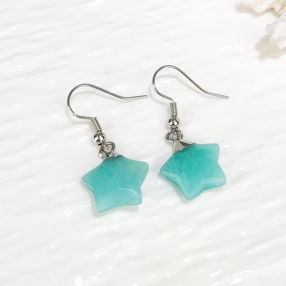 Dani Jewelry Natural White Crystal Pentagram Earrings DIY Accessories Pendant Geometric Pattern Asymmetric Copper Plated