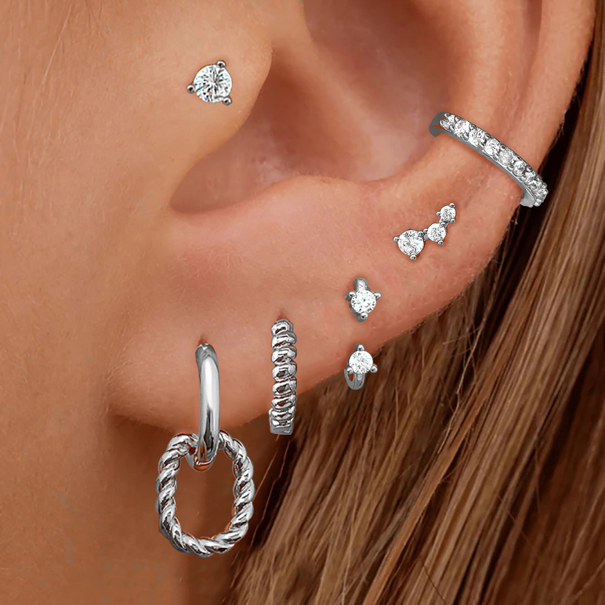 Gold Gold-plated Zircon Earrings Set No Piercing Clip-on Simple Women's Jewelry Accessories