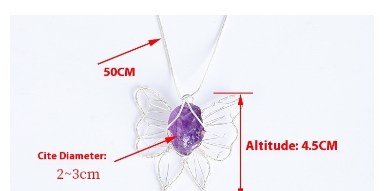 Natural Crystal Raw Stone Butterfly Pendant Necklace Wire Wrapped European And American Pink White Purple Fluorite High-grade Crystal Butterfly Necklace Accessories