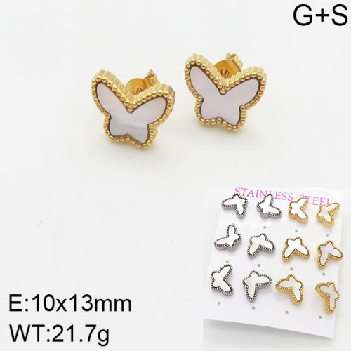 INS New  Fashion Titanium Steel Butterfly Shell Stud Earrings 18K Golden Stainless Steal Earrings Niche Design High Earrings Women's Stud Earrings