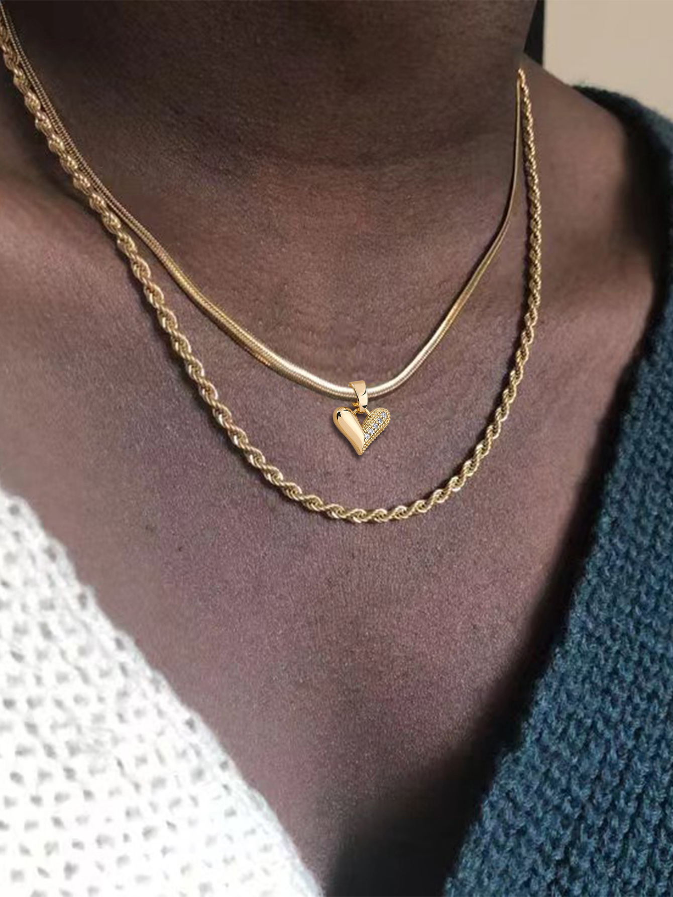 Gift Box Set/3 Pieces - Fashionable Simple Irregular Texture Cuban Paperclip Square Chain And Rectangular Inlaid Shiny Cubic Zirconia Pendant Necklace - 18K Gold Plated Jewelry Accessories Suitable For Women's Daily Wear
