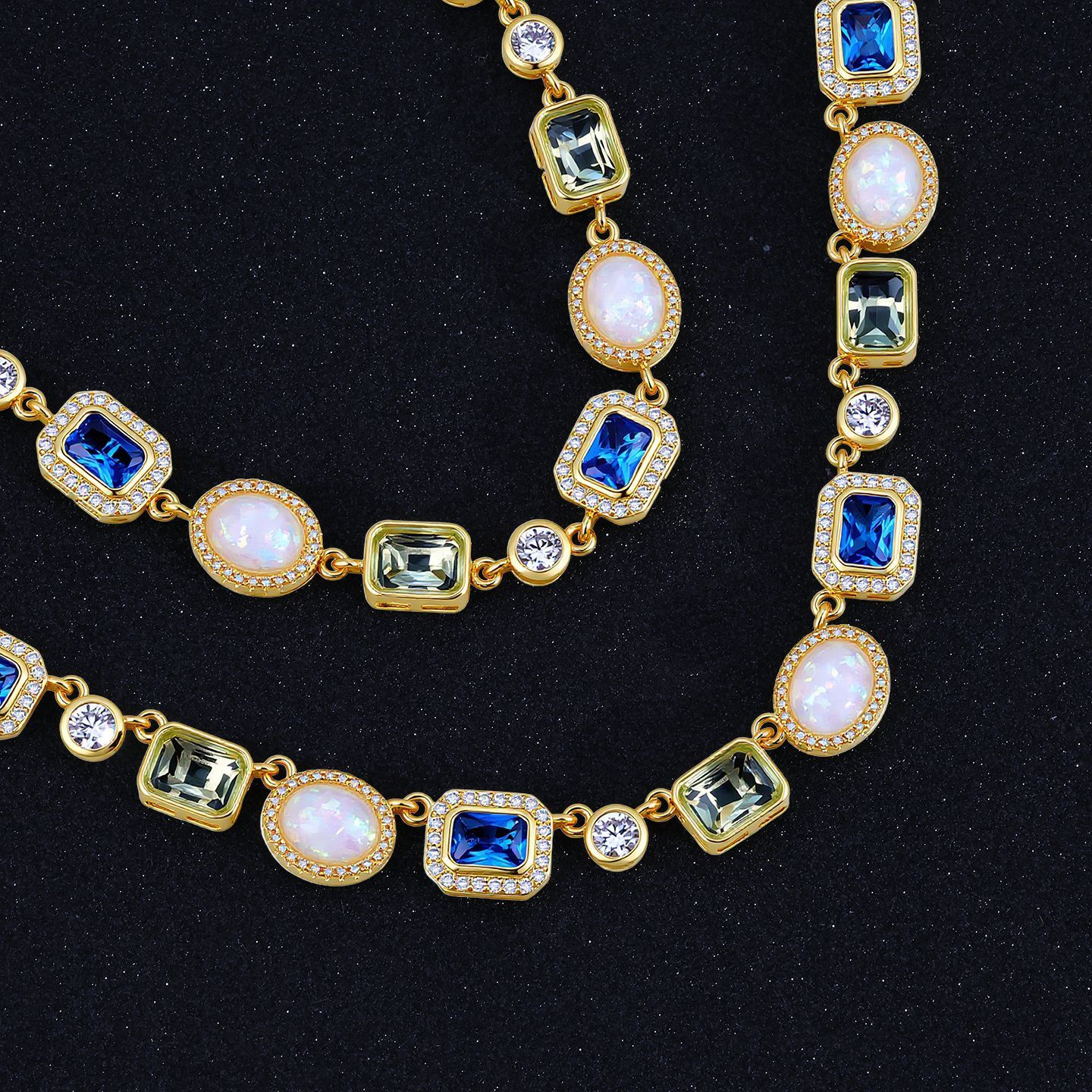 Colorful Gemstone Necklace Women's Fashion Jewelry Zircon Accessory Hip Hop Style Pendant Clavicle Chain Luxury Sensation