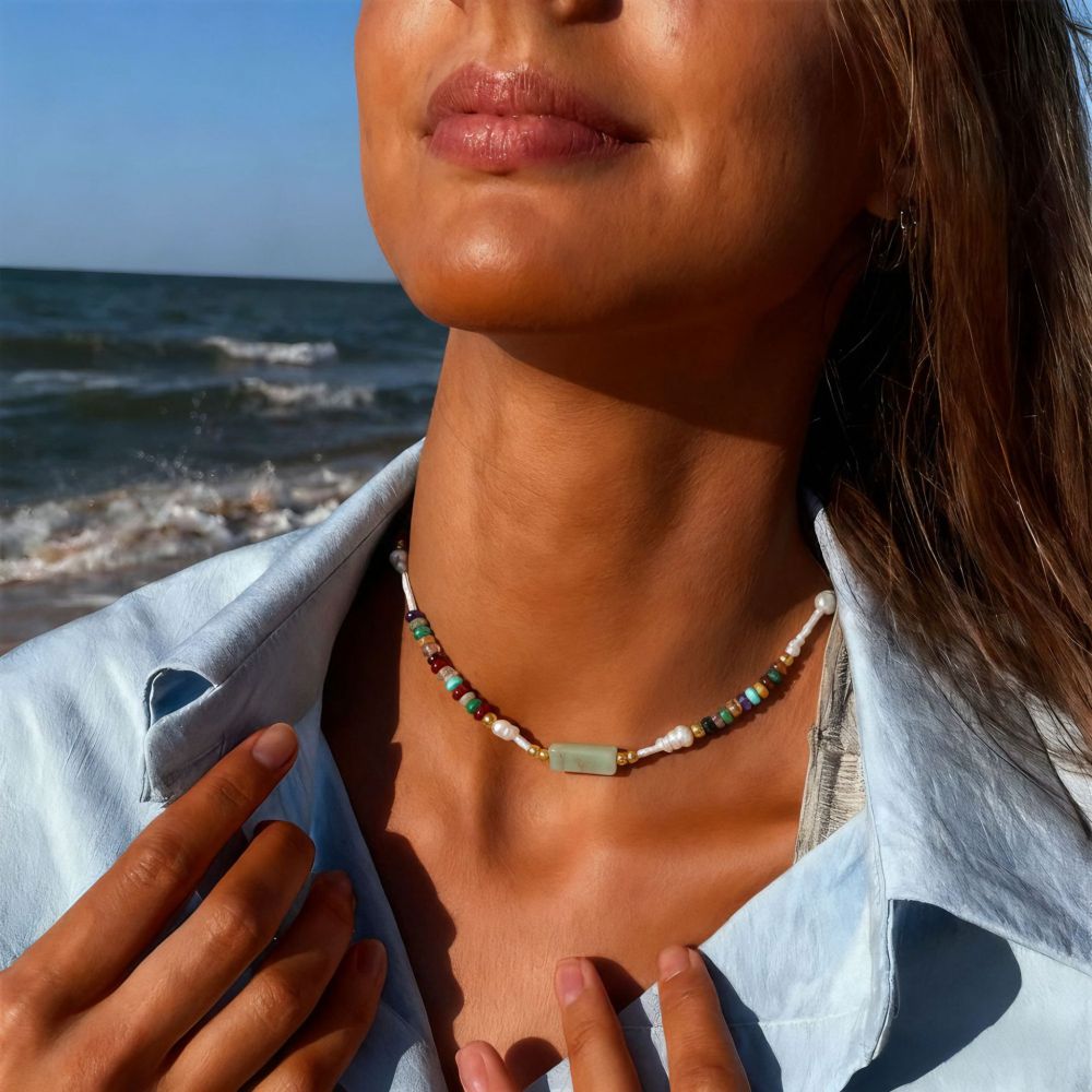 Multi-color Natural Stone Stitching Freshwater Pearl Necklace Ladies Lightweight Accessories Casual