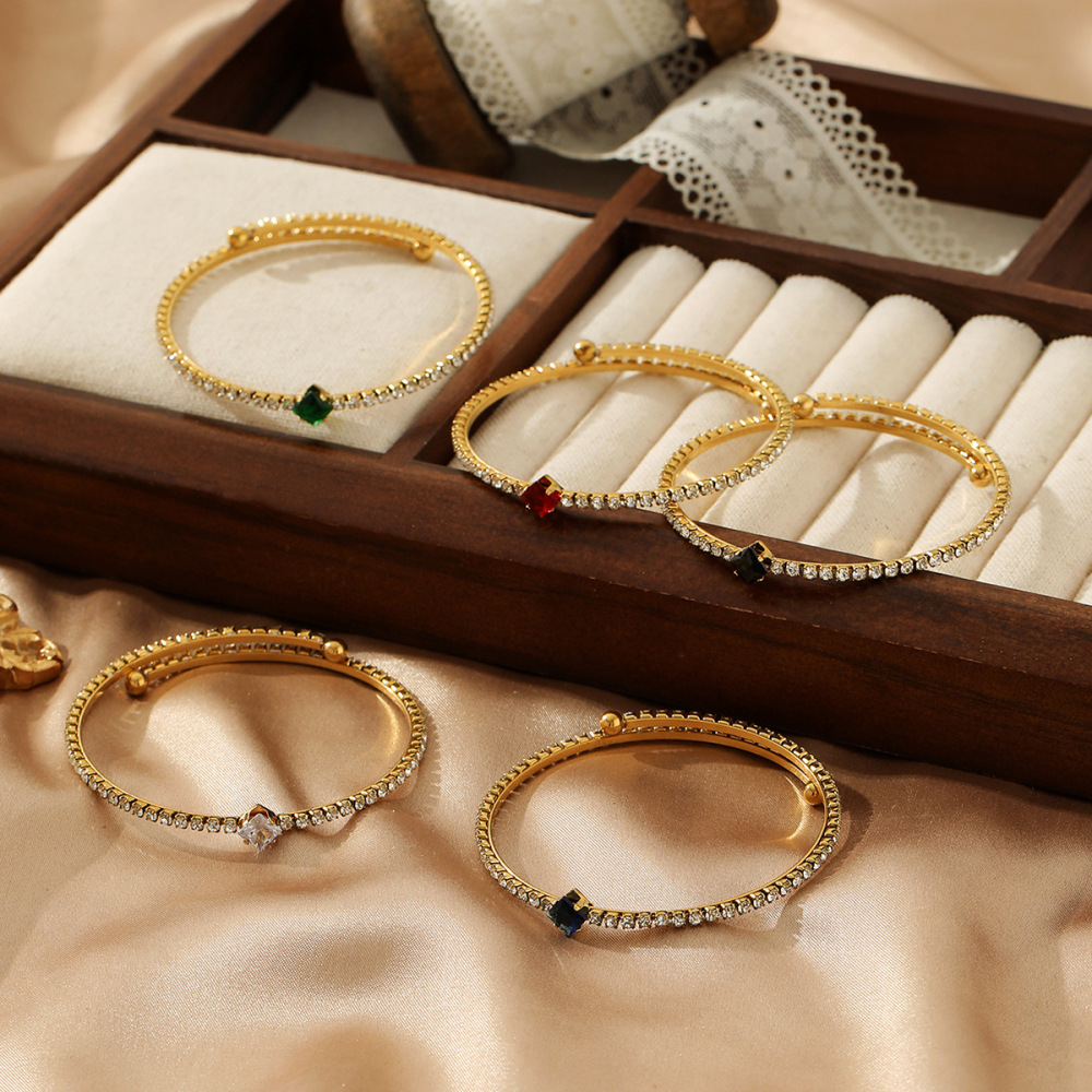 Adjustable Double Layer Titanium Steel Bracelet Full Diamond Stainless Steel Ring Vintage Diamond Jewelry Accessories