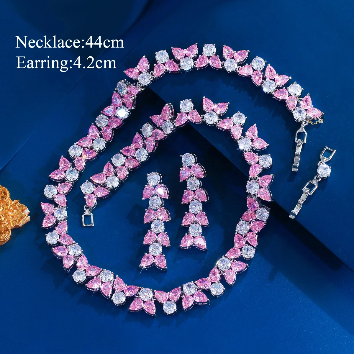 2-Piece Copper Jewelry Set Sweet Pink Cubic Zirconia Necklace Earrings Set Suitable For Women's Wedding/Engagement Occasions