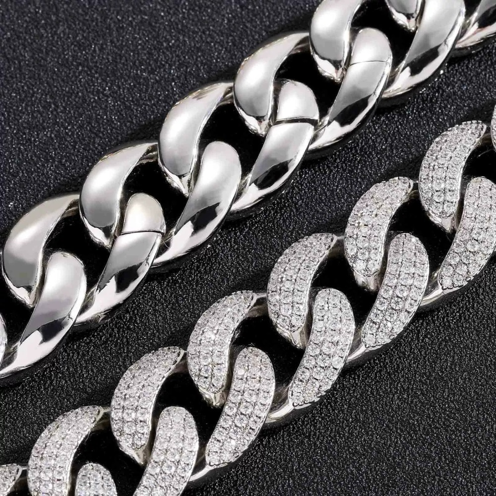 Qiji Men's Hip Hop Necklace 18mm Three Rows Cubic Zirconia Cuban Link Personalized Micro-Set Zirconia Men's Necklace